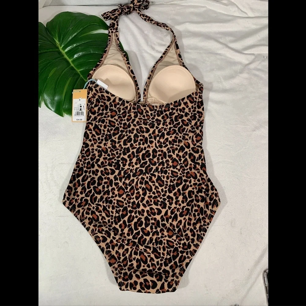 NWT Kona Sol Ring Leopard Cheetah V-Neck One Piece Swimsuit [ Small‎ ]